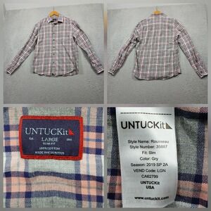 UNTUCKit Rousseau Shirt Mens Large Slim Fit Grey Pink Plaid Long Sleeve Cotton